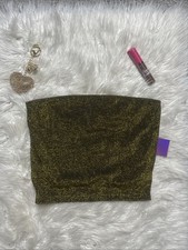 NWT's Women's Forever 21 Euphoria Gold Glitter Top, Lined Crop Top, Size M