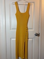 Women's Yellow Body Con Ribbed Dress - Windsor Large