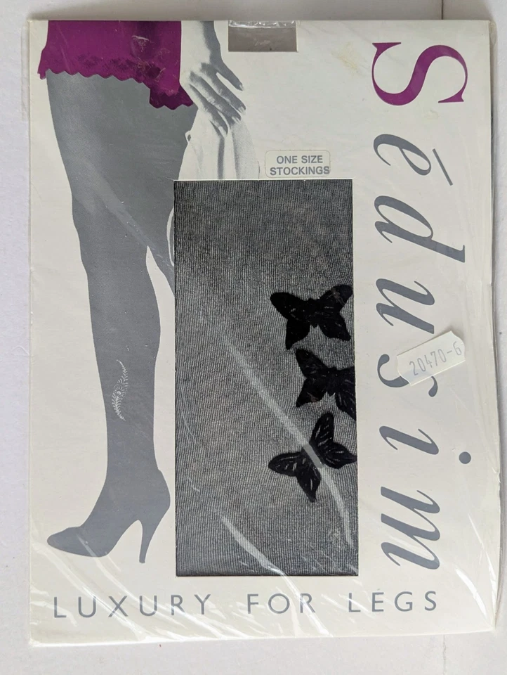 2 Paar englische Strapsstrümpfe one Size gemustert Vintage für Strumpfhalter - Bild 2 von 4