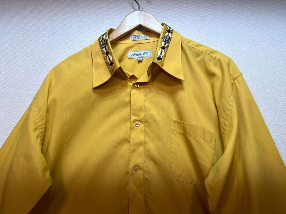 Camisa social masculina Fratello manga longa com botões tamanho 17,5 36-37 amarelo dourado - Imagem 4 de 4
