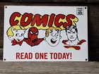 VINTAGE MARVEL COMICS PORCELAIN DEALER STORE SIGN 12"X8"