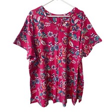 Womens Pink Floral V-Neck Scrub Top Short Sleeve Medical Uniform Print Shirt
