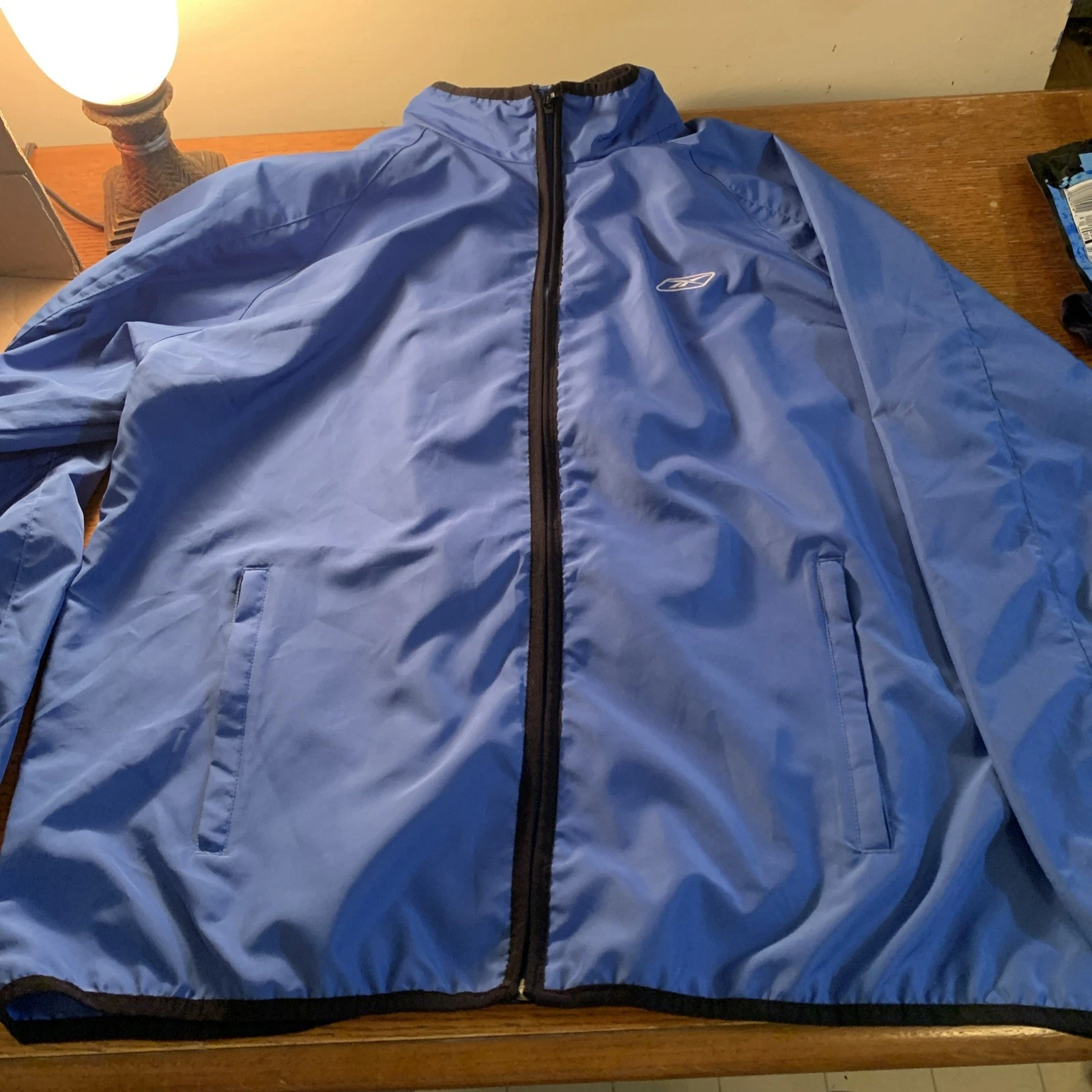 Reebok Logo UnLined Windbreaker Jacket Adult LARGE Blue