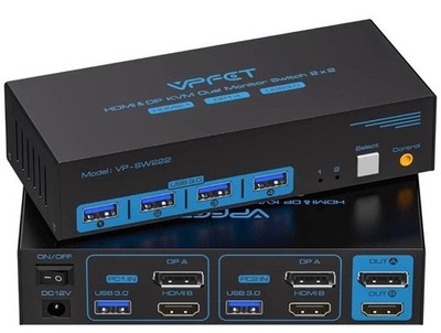 VPFET KVM Switch Dual 2 Monitore 2 Computer HDMI Displayport 4K@120Hz VP-SW222