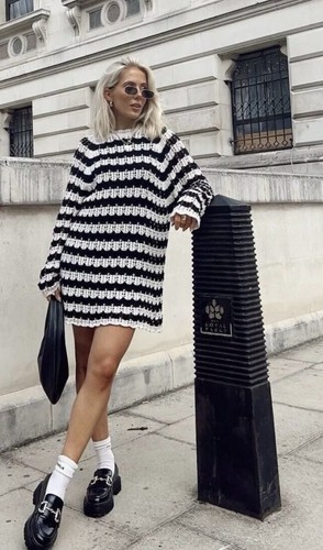 ZARA Cotton Pointelle Knit Striped Jumper Dress Small Sold Out Bloggers fave! - Picture 3 of 9