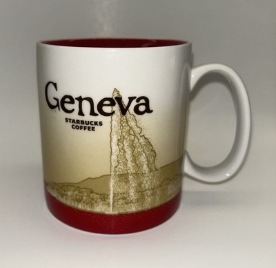 Starbucks Geneva Switzerland Collector Series 2011 Mug 16oz Red Cream Gold