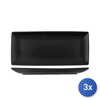 3X Rechteckige Teller Aus Porzellan, 28X17 Cm, Schwarz H&H