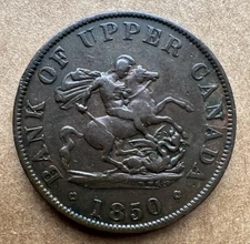 1850 1/2 PENNY CANADA UPPER CANADA TOKEN EMERGENCY COINAGE KM# Tn2 NICE QUALITY