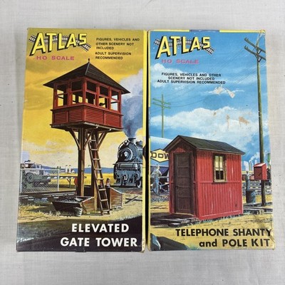 Atlas HO Scale Elevated Gate Tower #701 & Telephone Shanty And Pole Kit #705 New