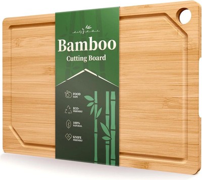 Bamboo Cutting Board for Kitchen, Medium for Chopping & Serving, Medium, Natural