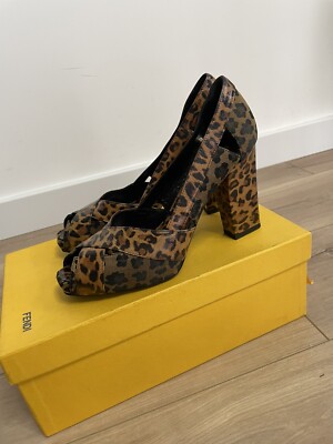 Vintage Rare FENDI Open Toe Pumps High Heels Leopard Women's SIZE  Italy - Main Image