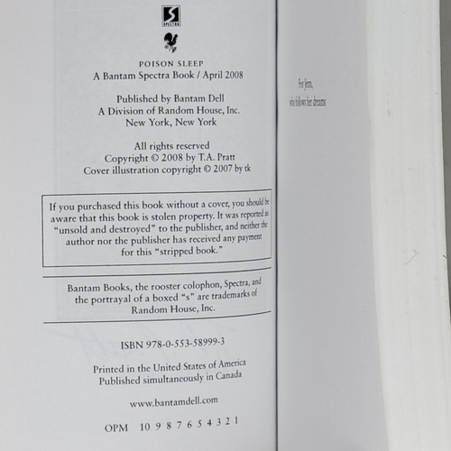 T.A. PRATT SIGNED ADVANCE READING COPY - Poison Sleep 2008, Marla Mason, #2 - Picture 3 of 5