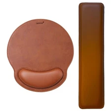 Leather Keyboard Wrist Pad &  Mouse Pad with Wrist Support Combo Set - Brown