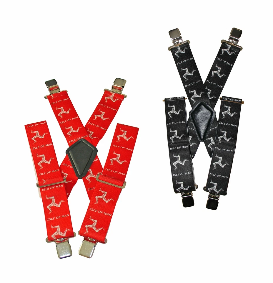 Isle Of Man Motorcycle Rider Braces IOM TT Heavy Duty Extra Wide Red Black