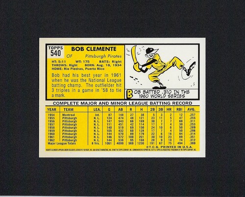 1998 Topps ROBERTO CLEMENTE 1963 Reprint #540 HOF NRMT/MT - Picture 2 of 2