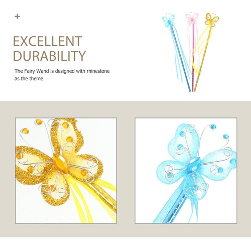 3 Pcs Butterfly Child Children Fairy Wands Ribbon Sticks - Picture 4 of 12