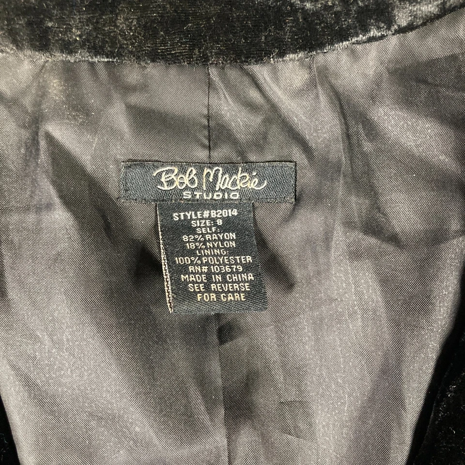 Blazer Bob Mackie Studio de terciopelo aplastado para mujer 8 negro Foto 3 de 4