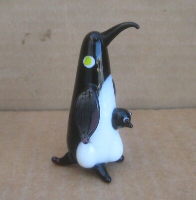 Penguin 3'' Blown Glass Miniature Figurine w/ Baby in Pouch