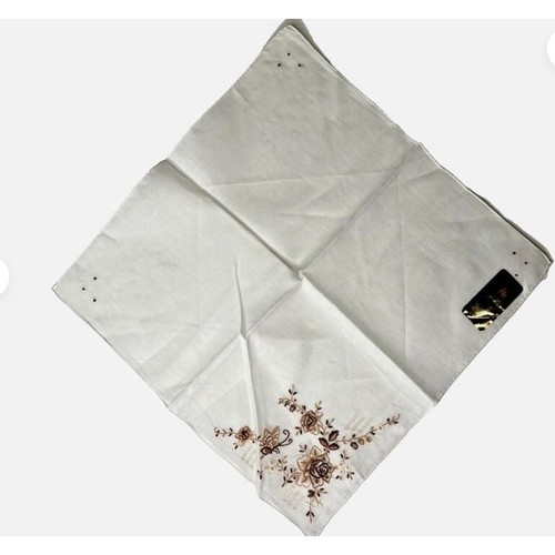 Vintage Brown Rose and Butterfly Cotton Embroidered Floral Hankie Handkerchief - Picture 3 of 4