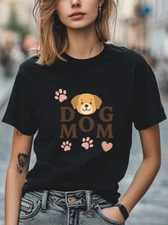 Dog Mom T-Shirt Cute Puppy Face & Paw Print Graphic T-Shirt for Pet Lovers