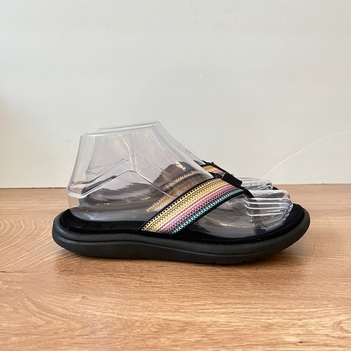 Teva Antiguous Black Multicolor Thong Flip Flop Sandals Women's