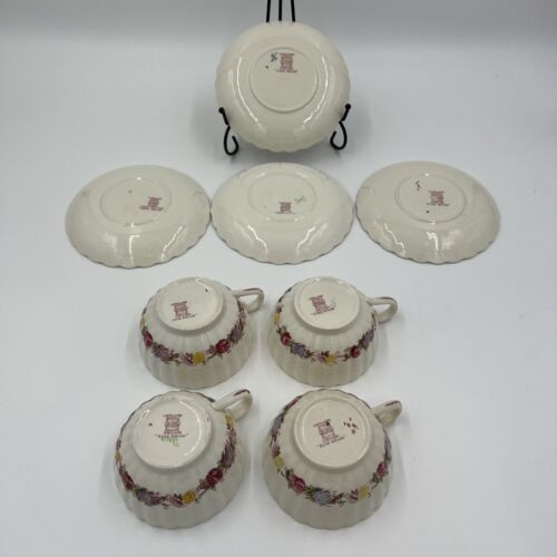 Copeland Spode Rose Briar Set Of (4) Footed Tea Cups And Saucers (Crazing) - Picture 5 of 12