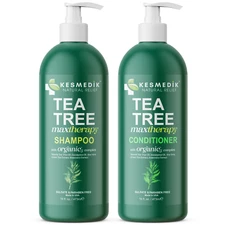 Kesmedik Tea Tree Shampoo & Conditioner Set for Itchy & Dry Scalp, 16 fl oz Each