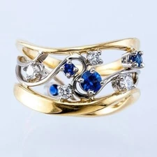 Fabulous Free Form Gold Plated Sapphire Crystal Fashion Ring ~ Size 7 or 8