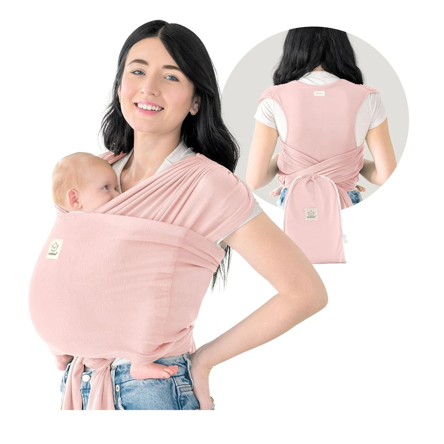KeaBabies Baby Wrap Carrier Ring Sling Dusty Pink Newborn Toddler Breathable
