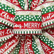 Wired Red  Green Stripes Merry Christmas Ribbon - 2.5in x 10Yards