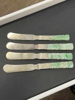 Qing Dynasty Carved Jade Silver Butter Knives Set of Four