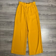 ZARA Mustard Yellow Wide Leg High Rise Pants Elastic Waist Zip Pockets Sz M