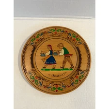 Vintage Bulgarian souvenir pyrography wood wall hanging plate Antique Nice Decor