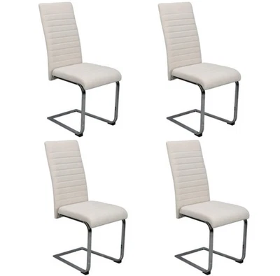 set of 4 Beige Velvet Dining Chairs Chrome legs plush high back luxury chairs - Image 1 of 4