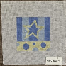 Handpainted Needlepoint Canvas  Yellow  Blue Striped Star  Read Description 