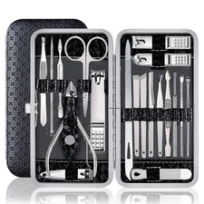 Morovan 19pc Stainless Steel Manicure Nail Clippers Grooming Kit Travel Black