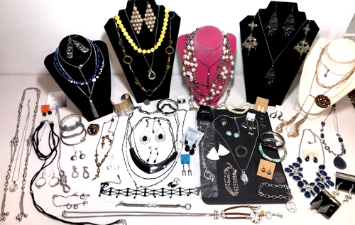 Vintage to now costume jewelry lot: necklace bracelet earrings ring some signed