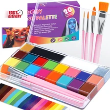 Face Body Paint Kit, 20 Colors Oil Based Painting Palette with 4 Professional Ar