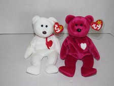 NEW Lot of 2 Ty Beanie Baby Bears Valentino 1993/1994 and Valentina 1998/1999