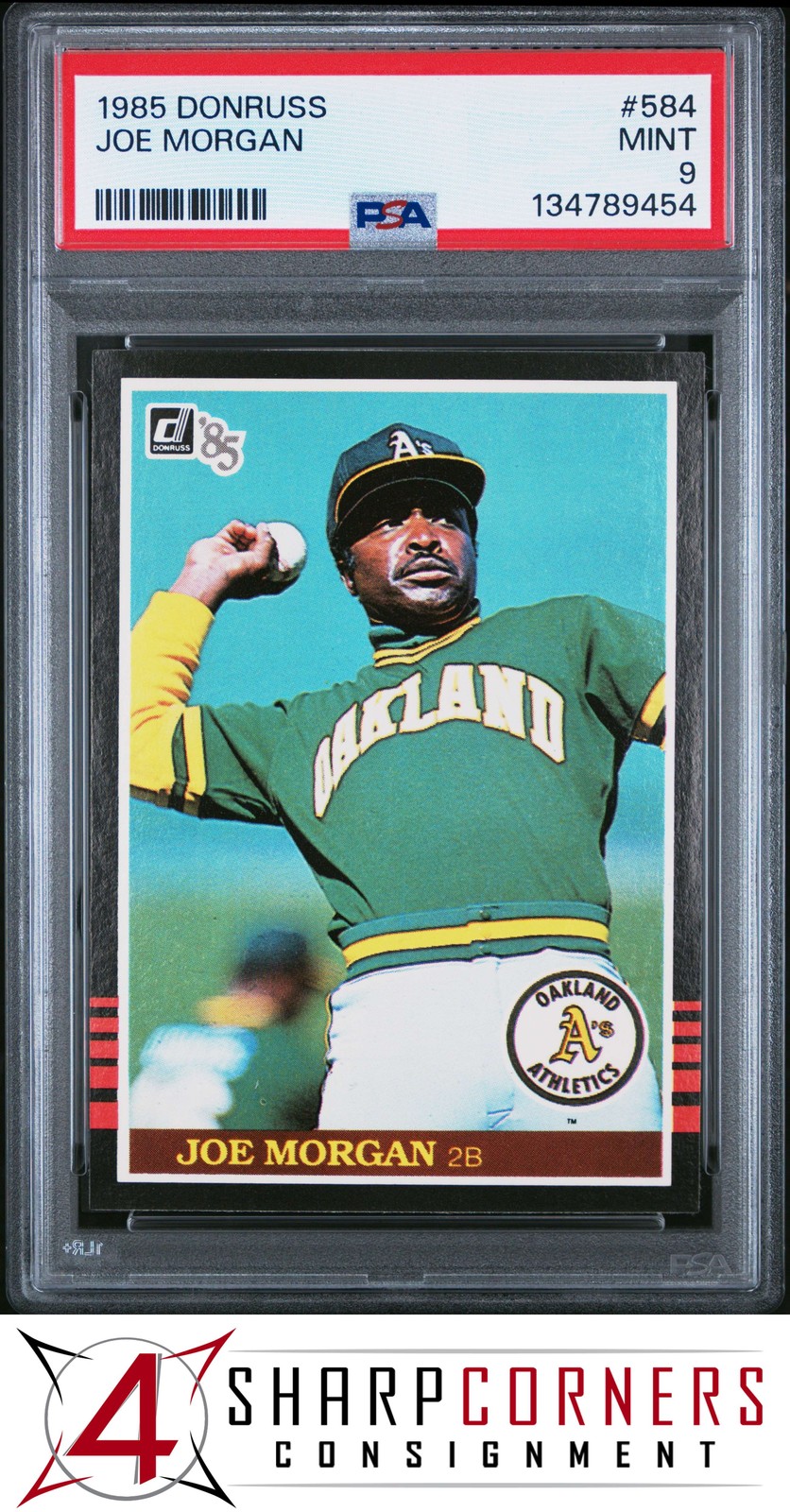 1985 DONRUSS #584 JOE MORGAN ATHLETICS HOF PSA 9