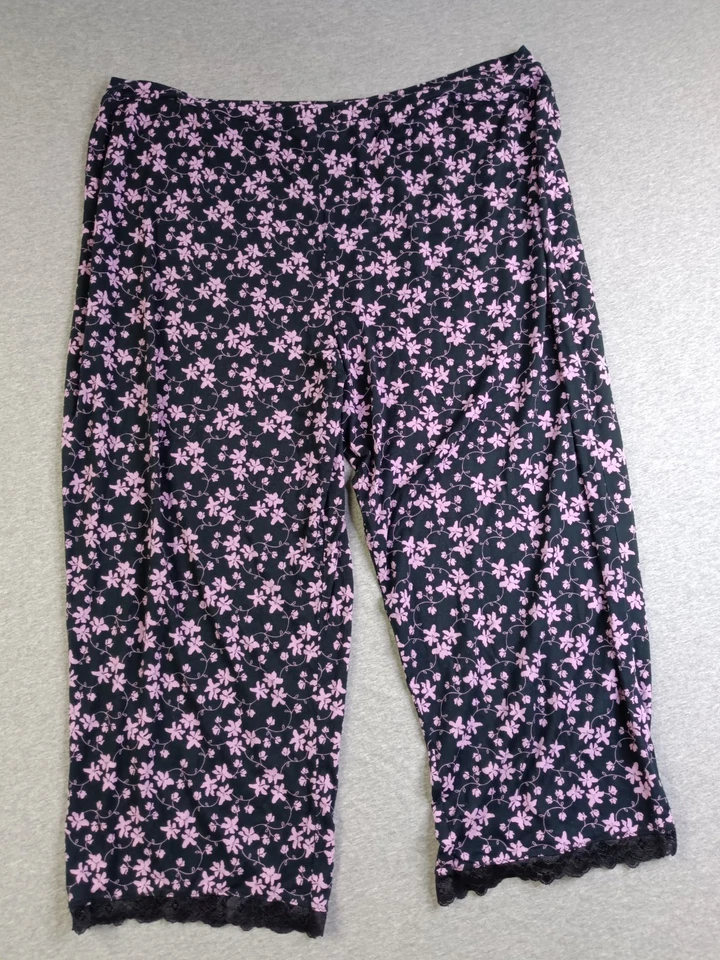 Apt. 9 Pantalones de salón de pijama íntimos negros FLORALES 3X capri cortos de encaje ligeros Foto 2 de 4