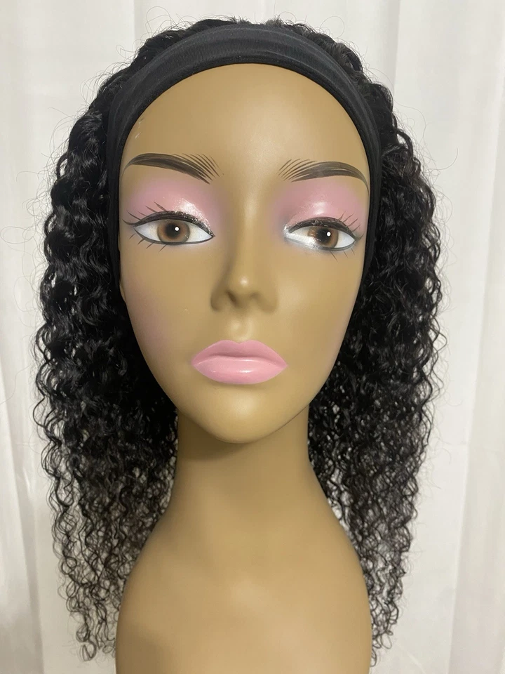 Парик с кудрявой повязкой на голову Kinky 100% человеческие волосы без клея 22 дюйма цвет черный - Изображение 2 из 4