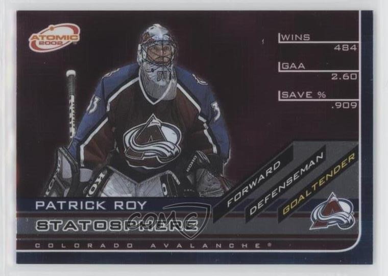 2001-02 Pacific Atomic Statosphere Patrick Roy #1 HOF 0u8p