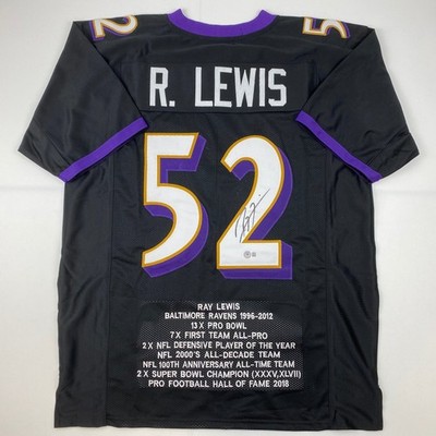 Autographed/Signed Ray Lewis Baltimore Black Stat Jersey Beckett COA
