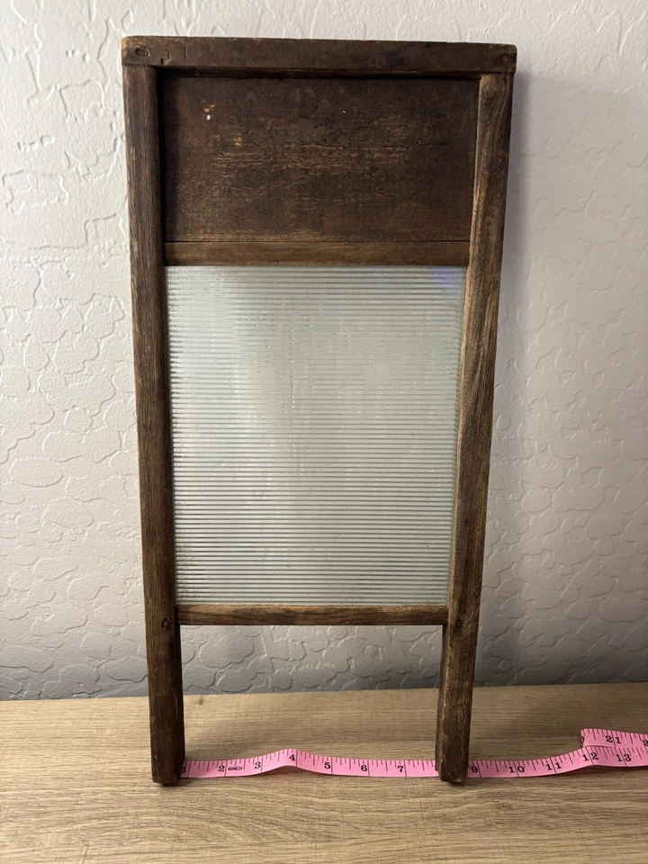Rustic Vintage GLASS Washboard Small Wood Frame USA True American Farmhouse Deco - Image 2 of 4