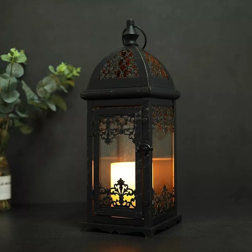 Lanterna geometrica alta 38 cm lastre di vetro stile vintage rustico decorazione casa - Foto 5 di 5