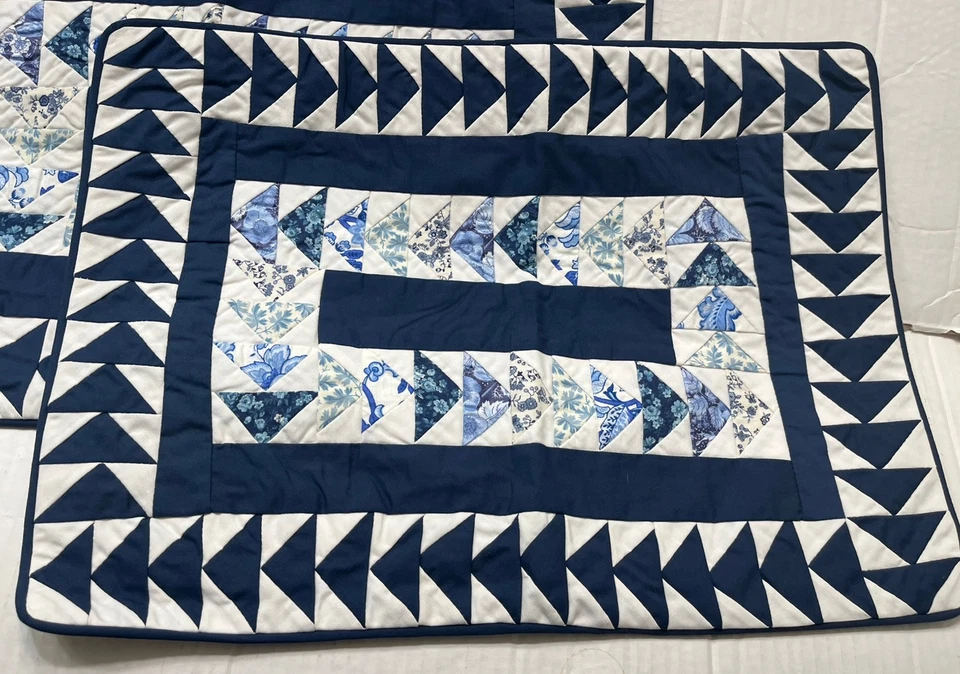 Vintage Patchwork Quilted Placemats Set of 2 American Pacific Blue White - Image 4 of 4
