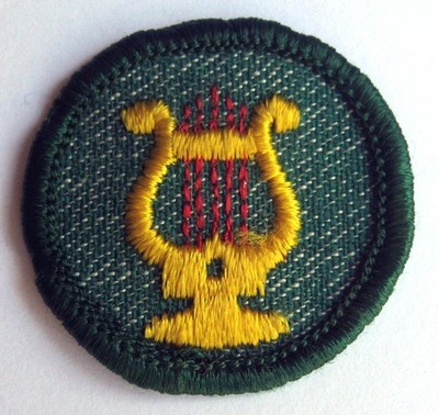 Rare 1955-1960 Girl Scout MUSIC APPRECIATION BADGE Lyre Harp Musician Patch NEW