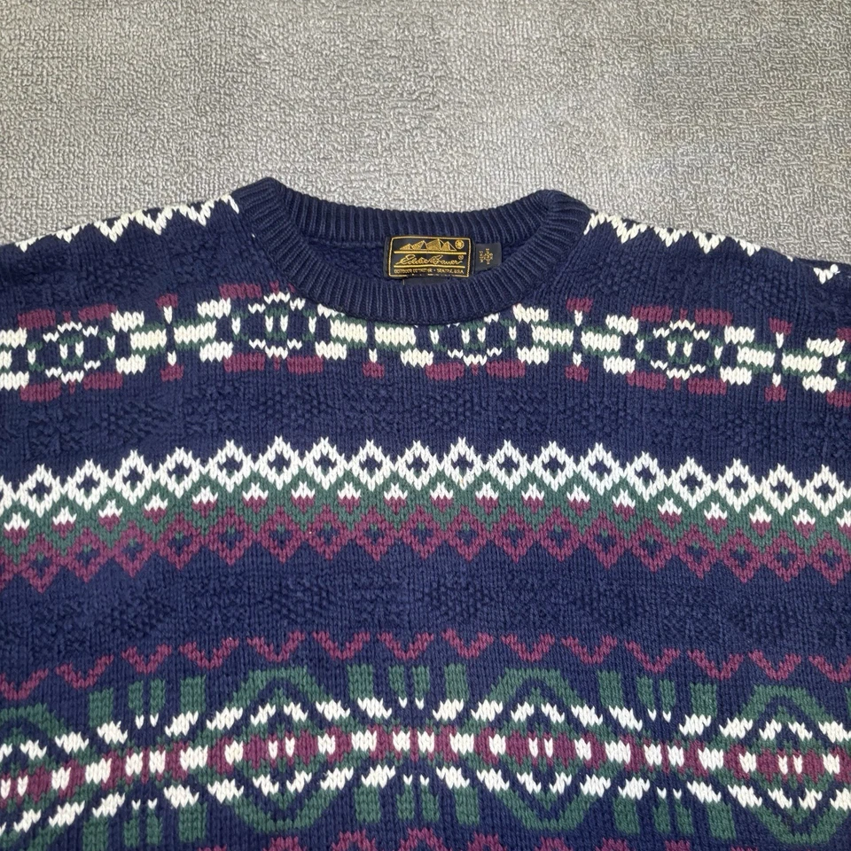 Suéter masculino vintage Eddie Bauer robusto malha XL colorblock pai feito nos EUA #824 - Imagem 2 de 4