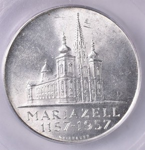 1957 Austria 25 Schilling 13g Silver 0.800 - ICG - (Grade Error Not Proof) 